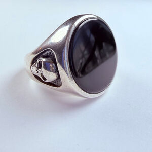 King Baby Studio Skull & Onyx Sterling Silver 925 Chrome Signet Hearts Ring $595